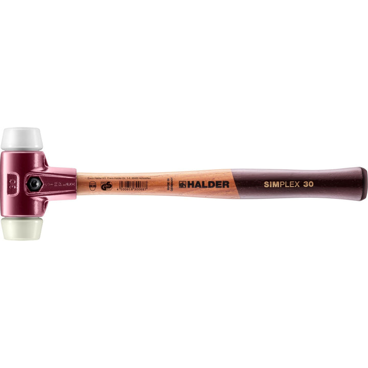 SIMPLEX-Schonhammer, Superplastik/Nylon; mit Tempergussgehäuse und hochwertigem Holzstiel | D=30 mm