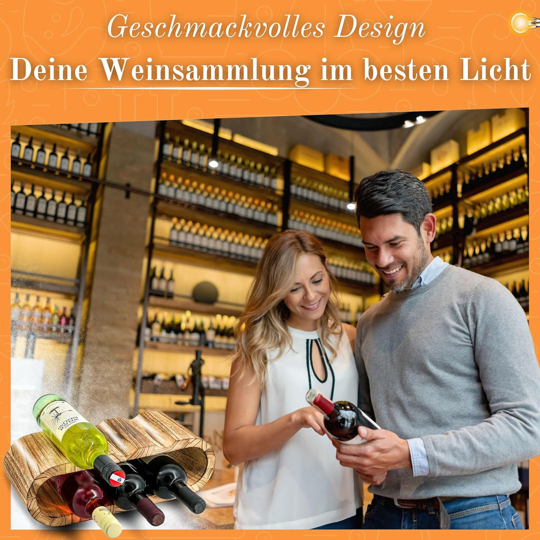Rustikales Weinregal Holz geflämmt - Flaschenregal Holz für 6 Flaschen, 2 Etagen - Zeitloses Design,