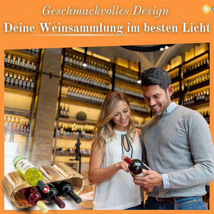 Rustikales Weinregal Holz geflämmt - Flaschenregal Holz für 6 Flaschen, 2 Etagen - Zeitloses Design,
