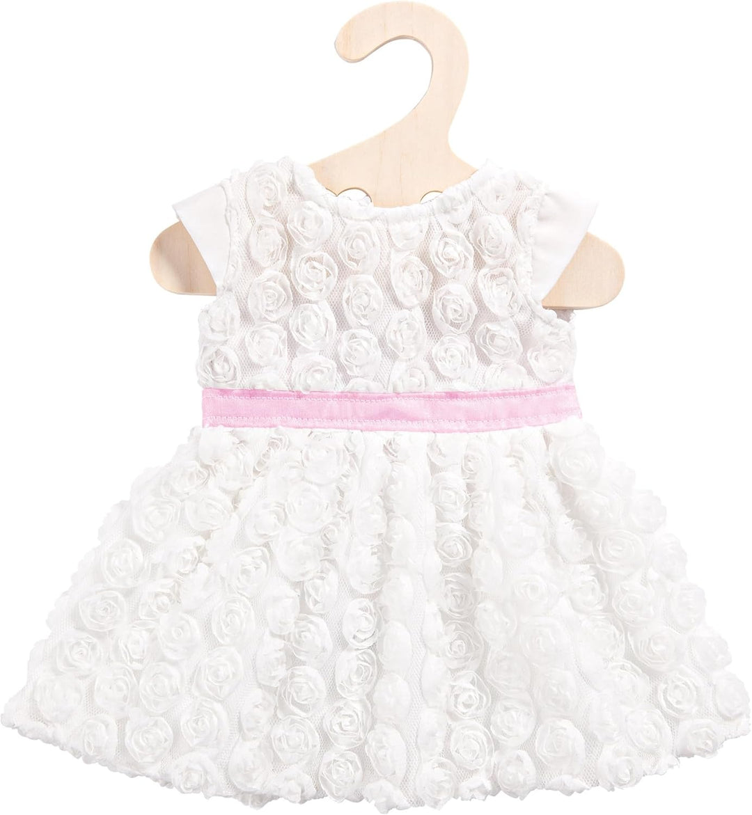 Heless 2650 - Traumkleid für Puppen in Weiss, mit kleinen Blumenröschen und einer rosa Schärpe, Grös