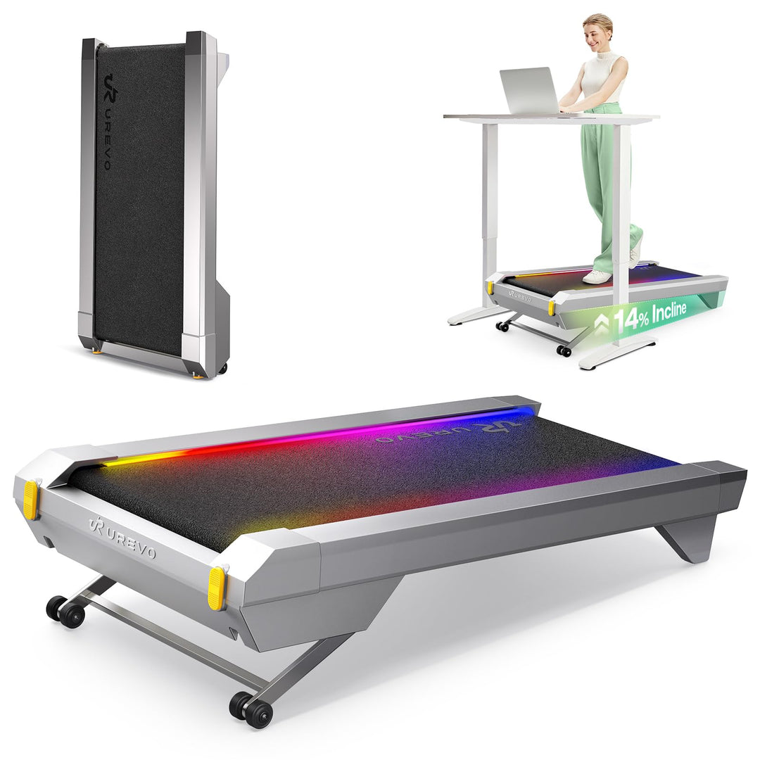 UREVO CyberPad Smart Walking Pad mit 14% Automatik-Steigung, Schlankes Untertisch-Laufband für Fitne