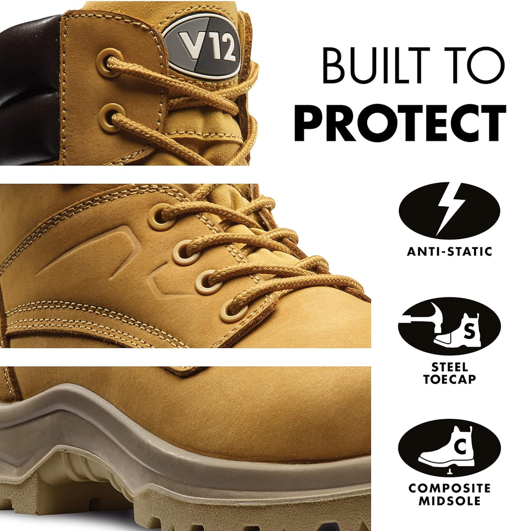 V12 Bobcat S1P Sicherheitsstiefel aus Nubuk, Grösse 44, Honigfarben 10, 10