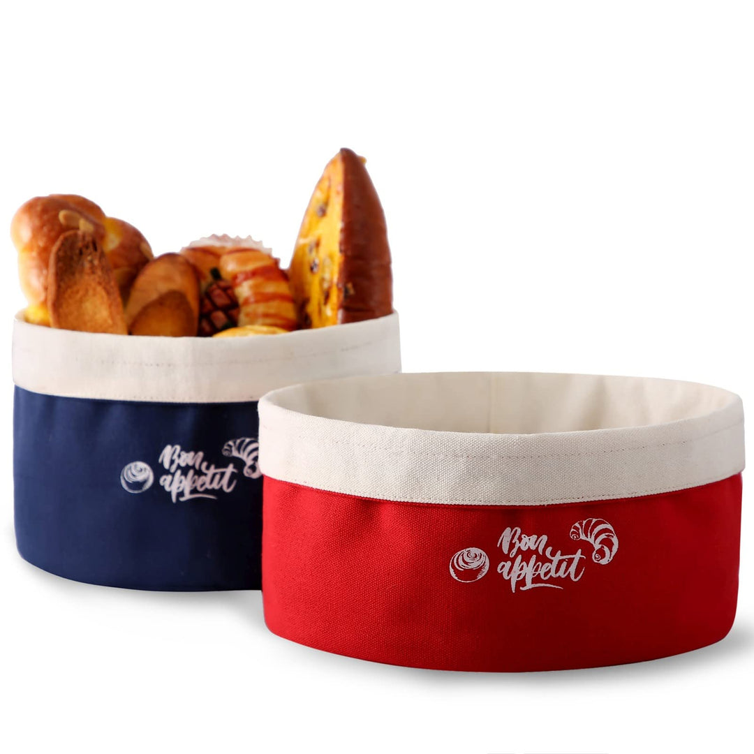 Brotkorb Stoff 2er-Set, Brötchenkorb, Baumwolle, in zwei verschiedenen Farben und Grössen, Rot / Bla
