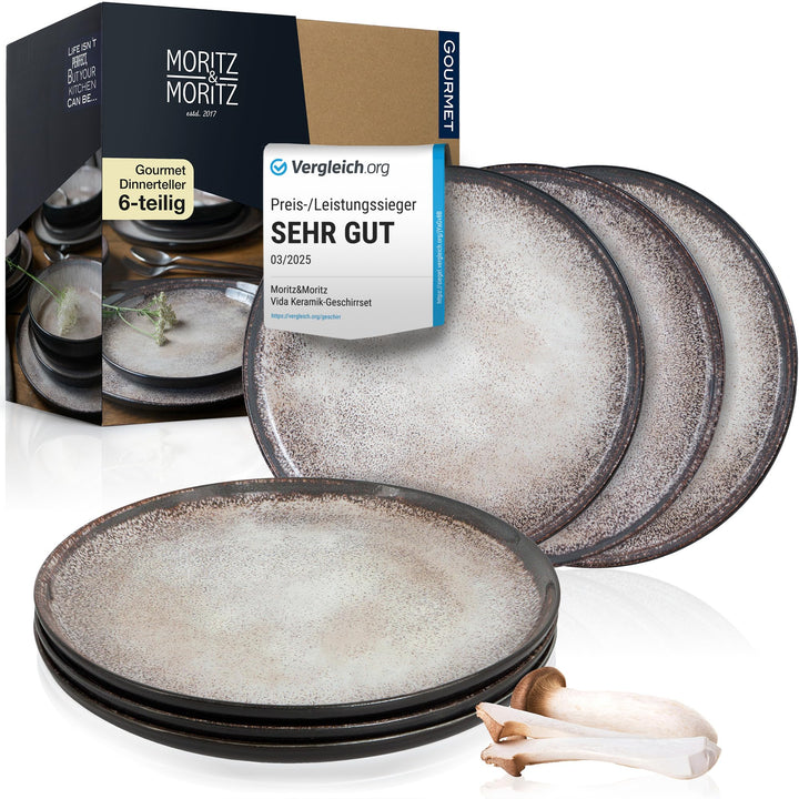 Moritz & Moritz VIDA 6er Dinner Teller Set Beige - Dinnerteller für 6 Personen - Porzellan spülmasch