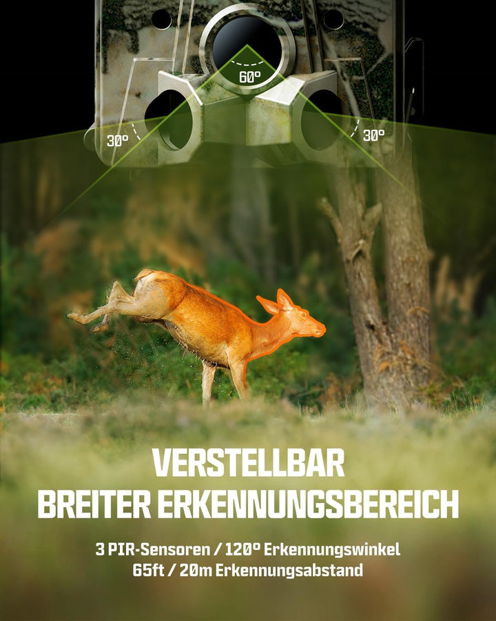 CEYOMUR Solar Wildkamera 4K 30fps, 46MP Wildkamera WLAN Bluetooth, 120° Erfassungs Winkel Bewegungsm