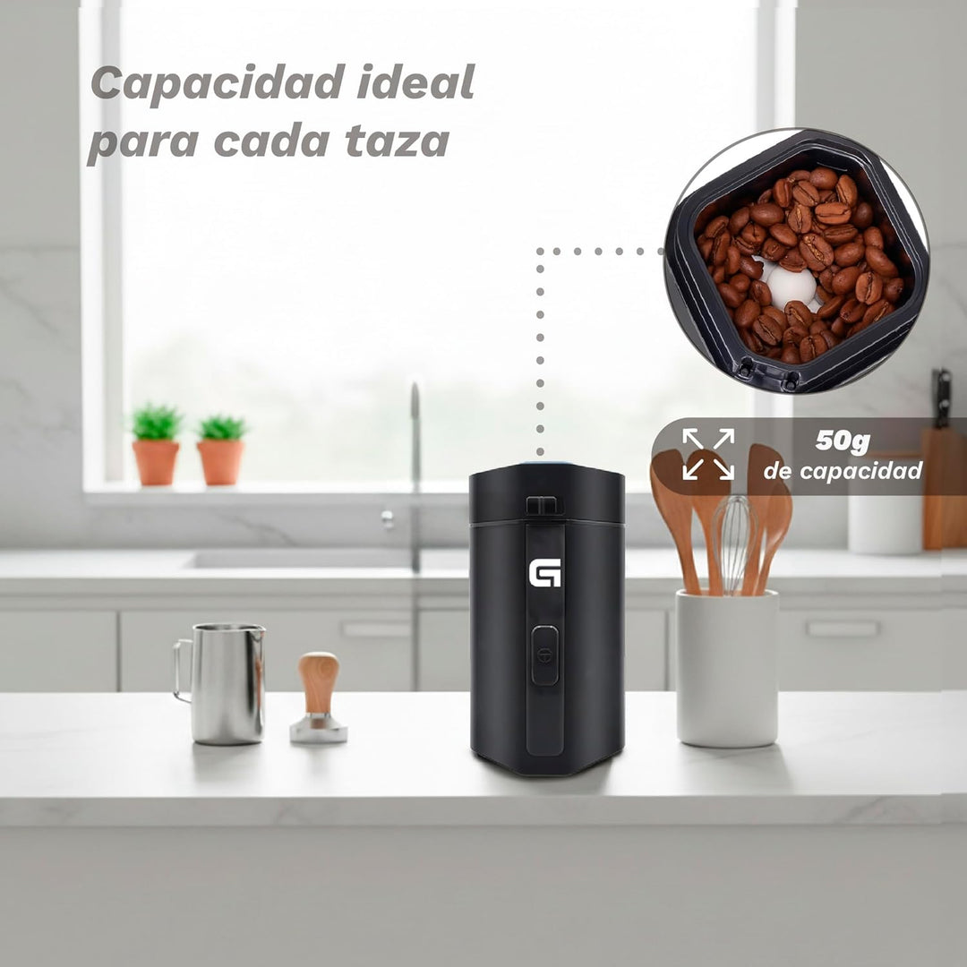 Grunkel Elektrische Kaffeemühle mit Druckknopf und transparentem Visier - MO-150R - Kapazität 50 g,