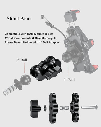 BRCOVAN Aluminiumlegierung Doppelsockelarm (Kurzer Arm) Kompatibel mit RAM Mounts B Grösse 1 Zoll Ku