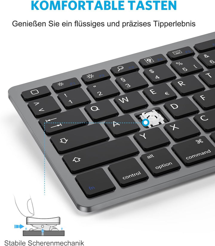 OMOTON deutsche Bluetooth Tastatur für iPad 10.9/10.2/9.7, Air 6/5/4/3, Pro 13/12.9/11/10.5 und iPho
