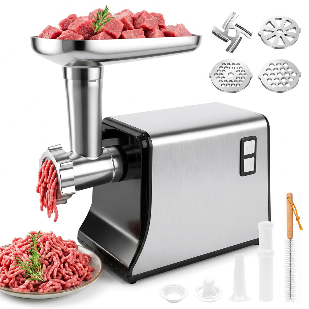 Fleischwolf Elektrisch, 3 in 1 Hocheffizienter Fleischwolf für Hausgebrauch mit Wurstfüllrohren und