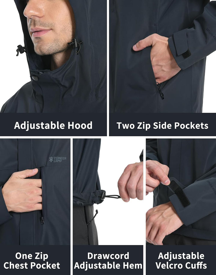 Pioneer Camp Herren Regenjacke Wasserdicht Atmungsaktiv Outdoor Jacke Mit Kapuze 4 Taschen S Marine,