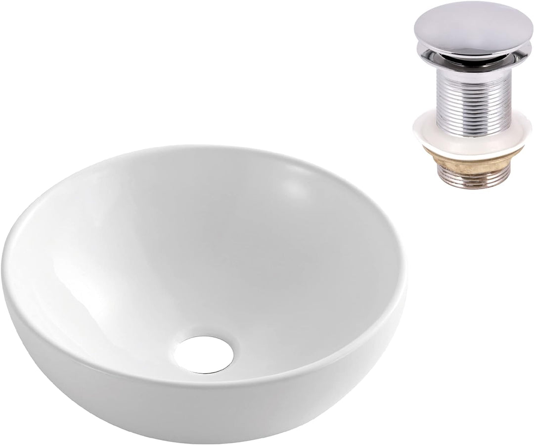 VBChome Waschbecken 39 cm Keramik Weiss Oval Waschtisch Pop-up ventil Click-Clack Handwaschbecken Au