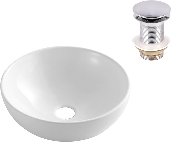 VBChome Waschbecken 39 cm Keramik Weiss Oval Waschtisch Pop-up ventil Click-Clack Handwaschbecken Au