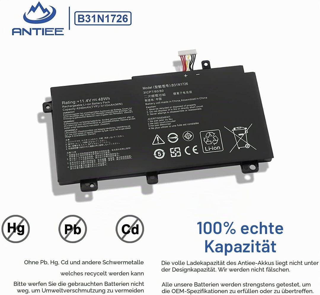 ANTIEE B31N1726 Akku Kompatibel mit ASUS TUF Gaming FX504 FX504G FX504GD FX504GE FX504GM FX505 FX505