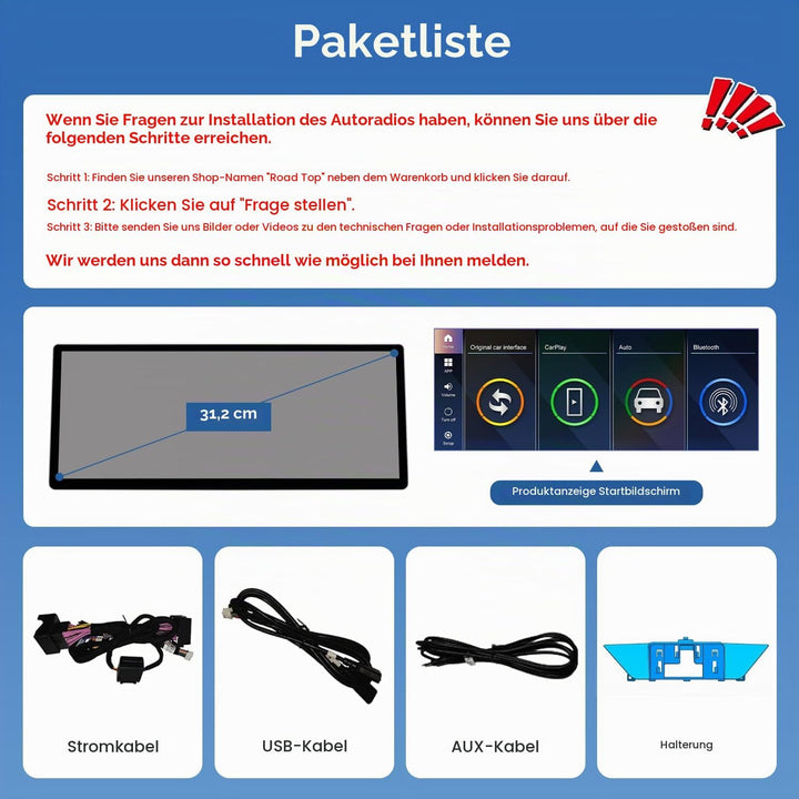 Road Top 12,3 Zoll Ultraschmaler Autoradio Carplay für BMW X1 E84 mit CIC | 2009-2015 Jahr, Linux HD