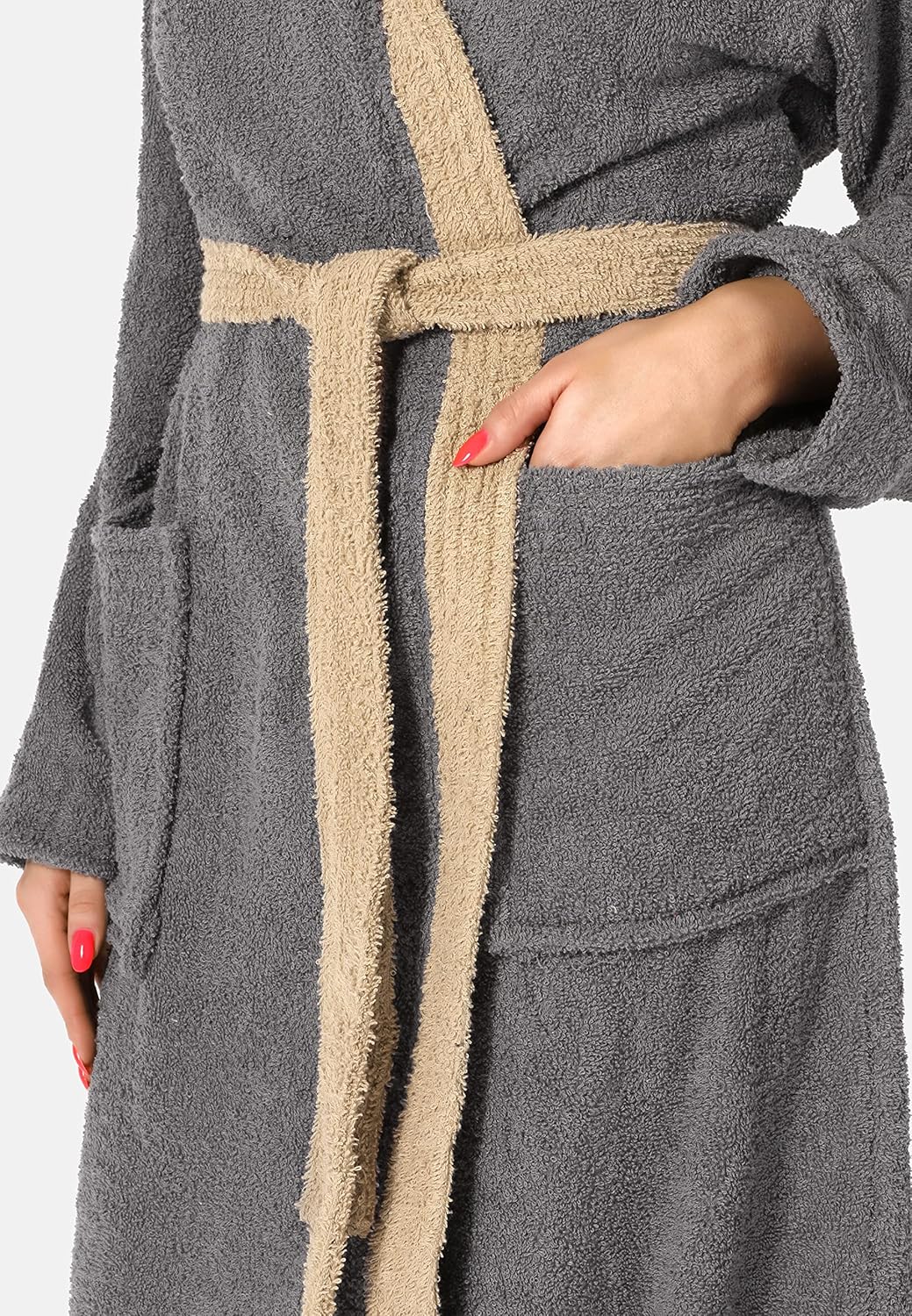 Ladeheid Damen Frottee Bademantel mit Kapuze aus 100% Baumwolle LA40-102 S Dunkelgrau-12/Beige-8, S