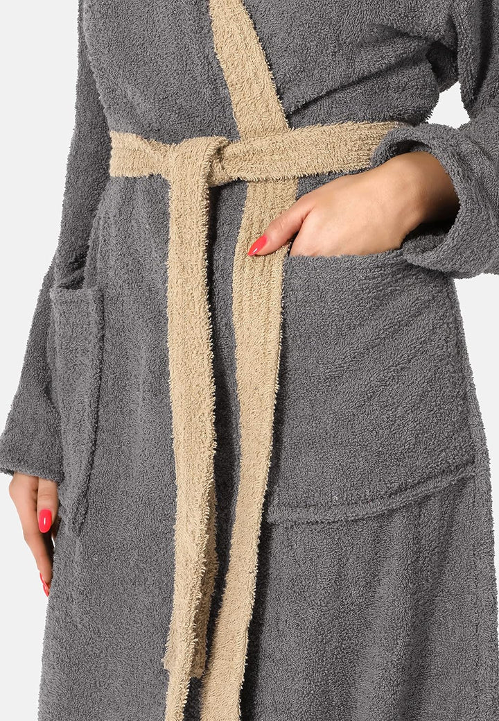 Ladeheid Damen Frottee Bademantel mit Kapuze aus 100% Baumwolle LA40-102 S Dunkelgrau-12/Beige-8, S