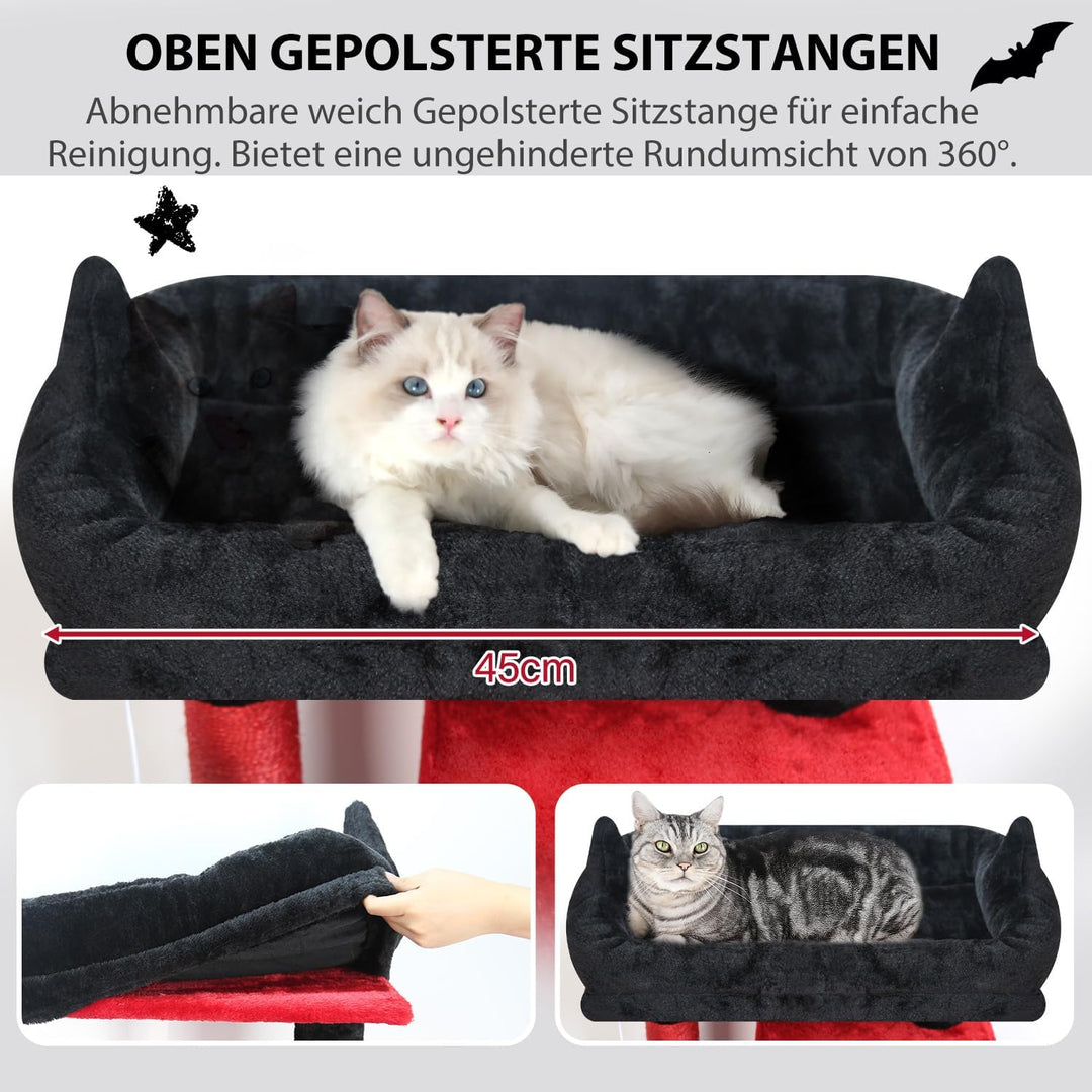Globlazer Kratzbaum Gotisch Schwarz Rot Grosse hoch 178 cm mit Hängematte Weich, 2 Katzenhaus, Gepol