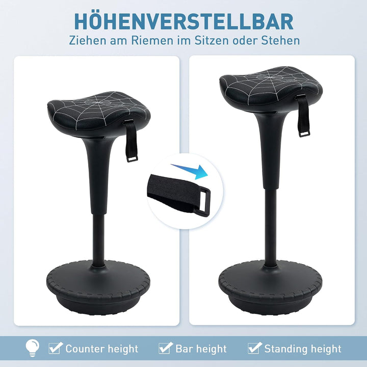 Vinsetto Bürohocker mit Schwenkfunktion, ergonomischer Hocker, höhenverstellbar 65,5-83,5 cm Arbeits