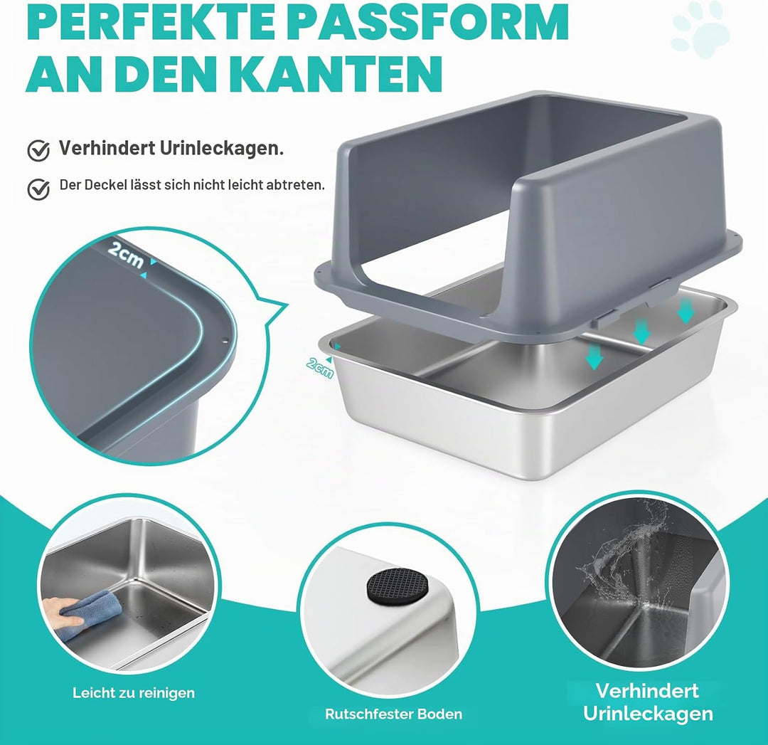 Katzenklo Edelstahl mit Deckel, katzentoilette, 25 cm katzenklo hohem Rand | katzenklo offene, extra