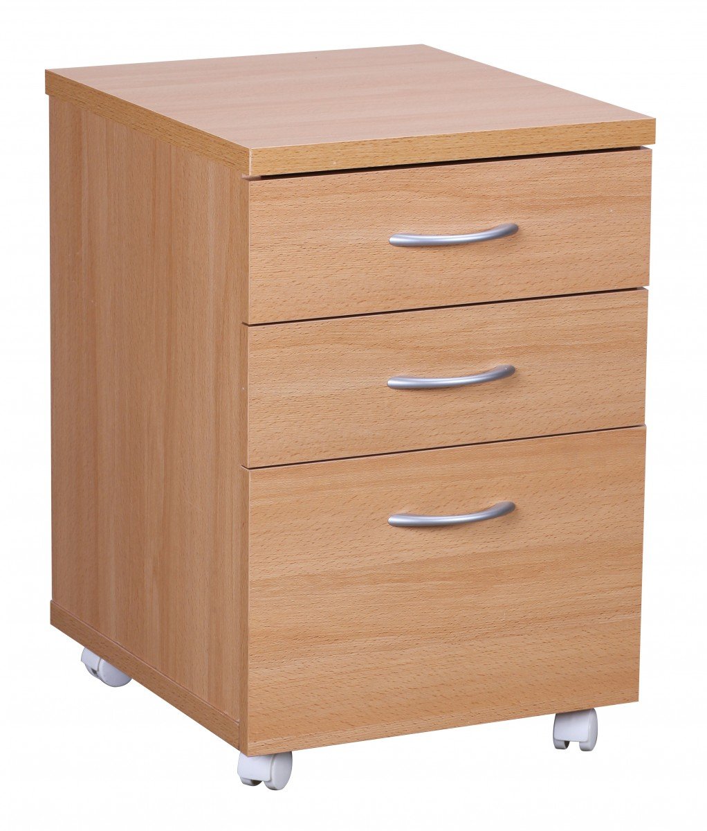 Wohnling Rollcontainer Ottawa 40 x 60 x 45 cm Unterschrank mit Rollen Buche | Rollwagen mit Schublad