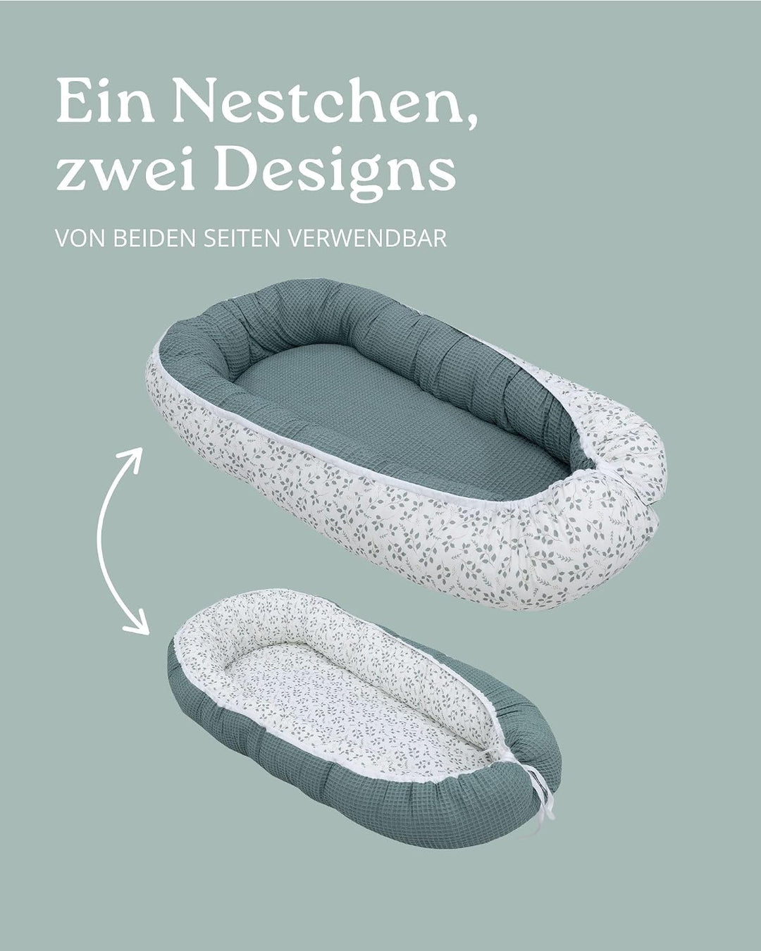 ULLENBOOM ® Babynest & Kuschelnest (55x95 cm) Floral-Grün (Made in EU) - Babynestchen für Neugeboren