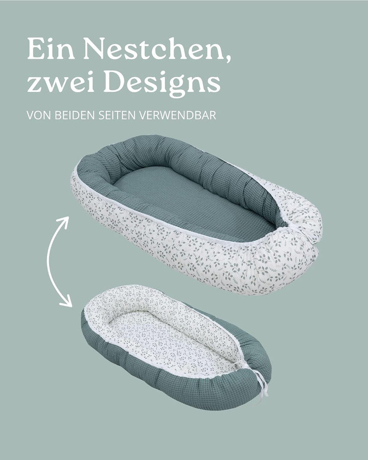ULLENBOOM ® Babynest & Kuschelnest (55x95 cm) Floral-Grün (Made in EU) - Babynestchen für Neugeboren