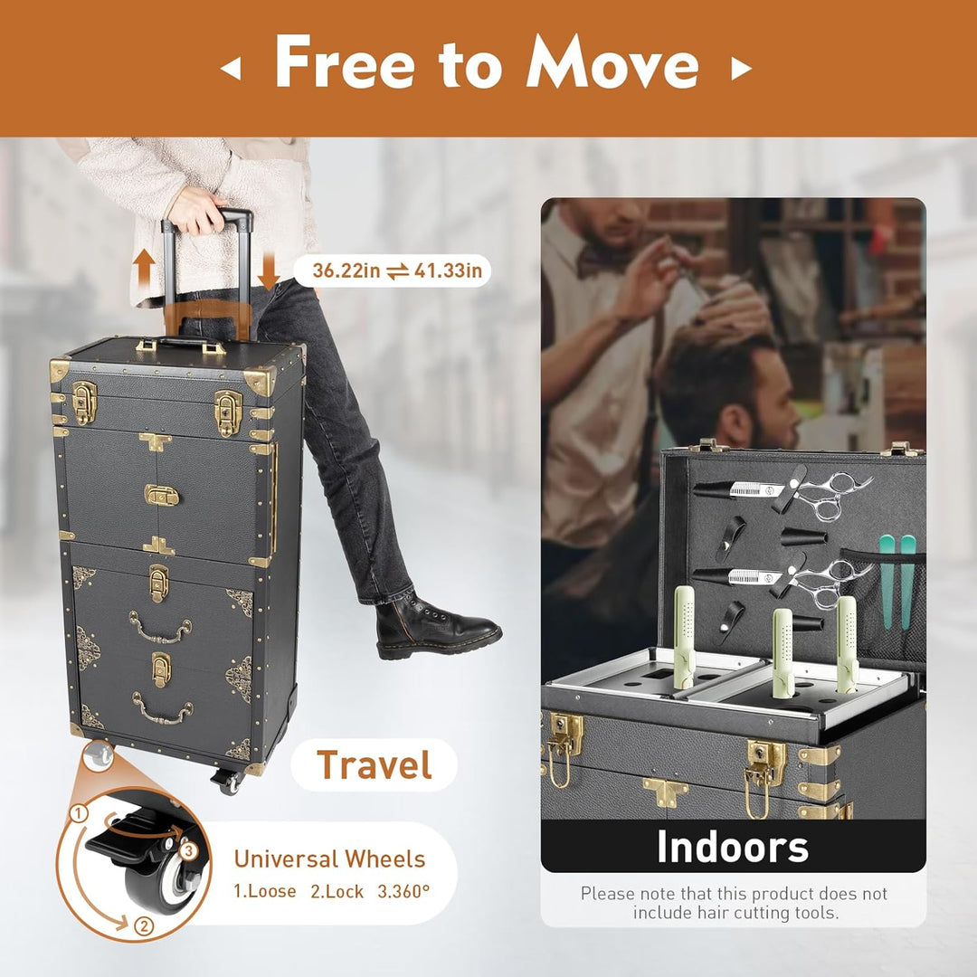 Kosmetikkoffer Trolley, Kosmetikkoffer mit Rollen, Friseurkoffer Make-Up Etuis Alu Trolley, Rolling