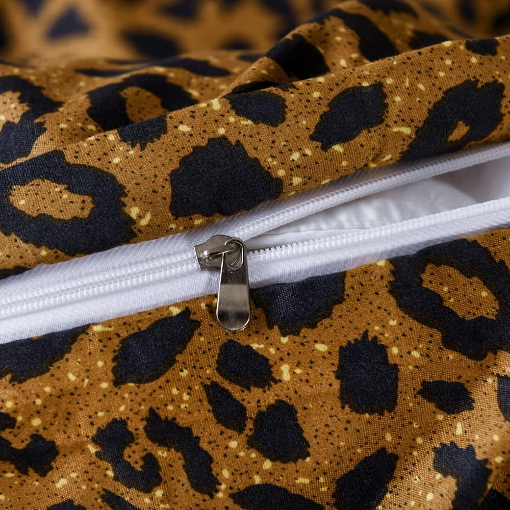 Bettwäsche 135x200 4teilig Leopard Muster Braun Gold Gelb Leopardenmuster Bettwäsche-Sets Leo Microf