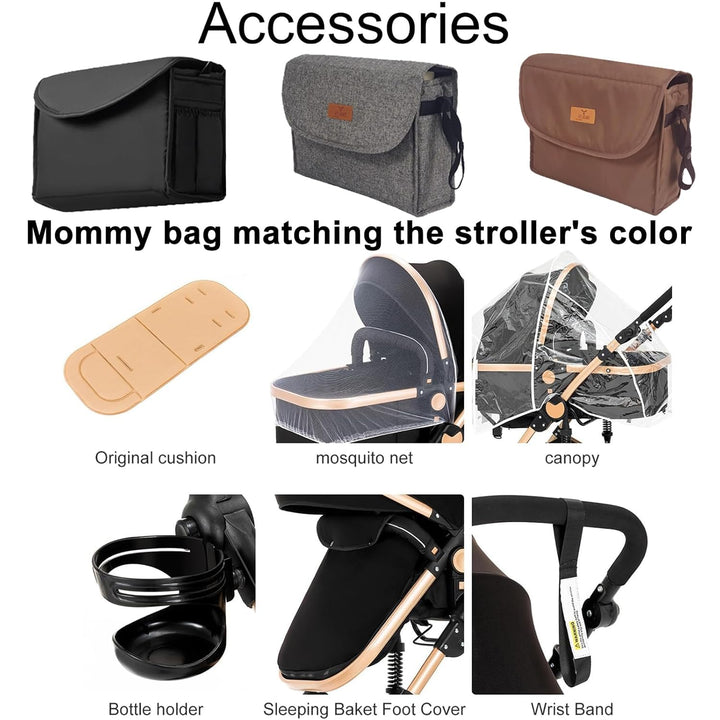 NADDLILY Kinderwagen 3 in 1, Buggy mit Umkehrbarem Zwei-Wege-Schub, Kinderwagen mit Faltbarem Tragba