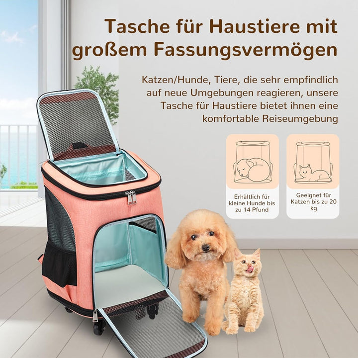 Hunderucksack mit Trolley,Katzenrucksack Trolley Hund Katze bis 10kg Leichte Hundewagen Transportbox
