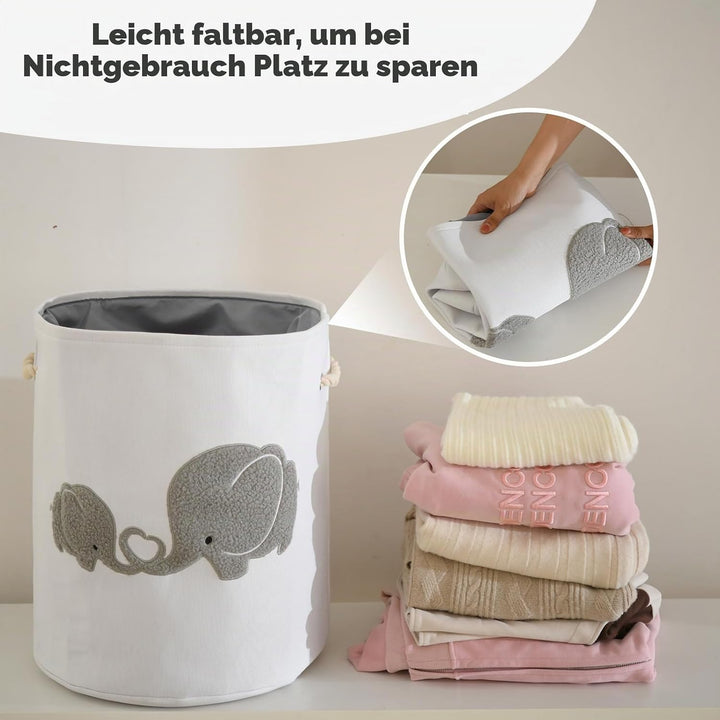 Baby Wäschekorb für Kinderzimmer, 58L Extra Grosser Babywäschekorb mit Zugverschluss Aufbewahrungskö