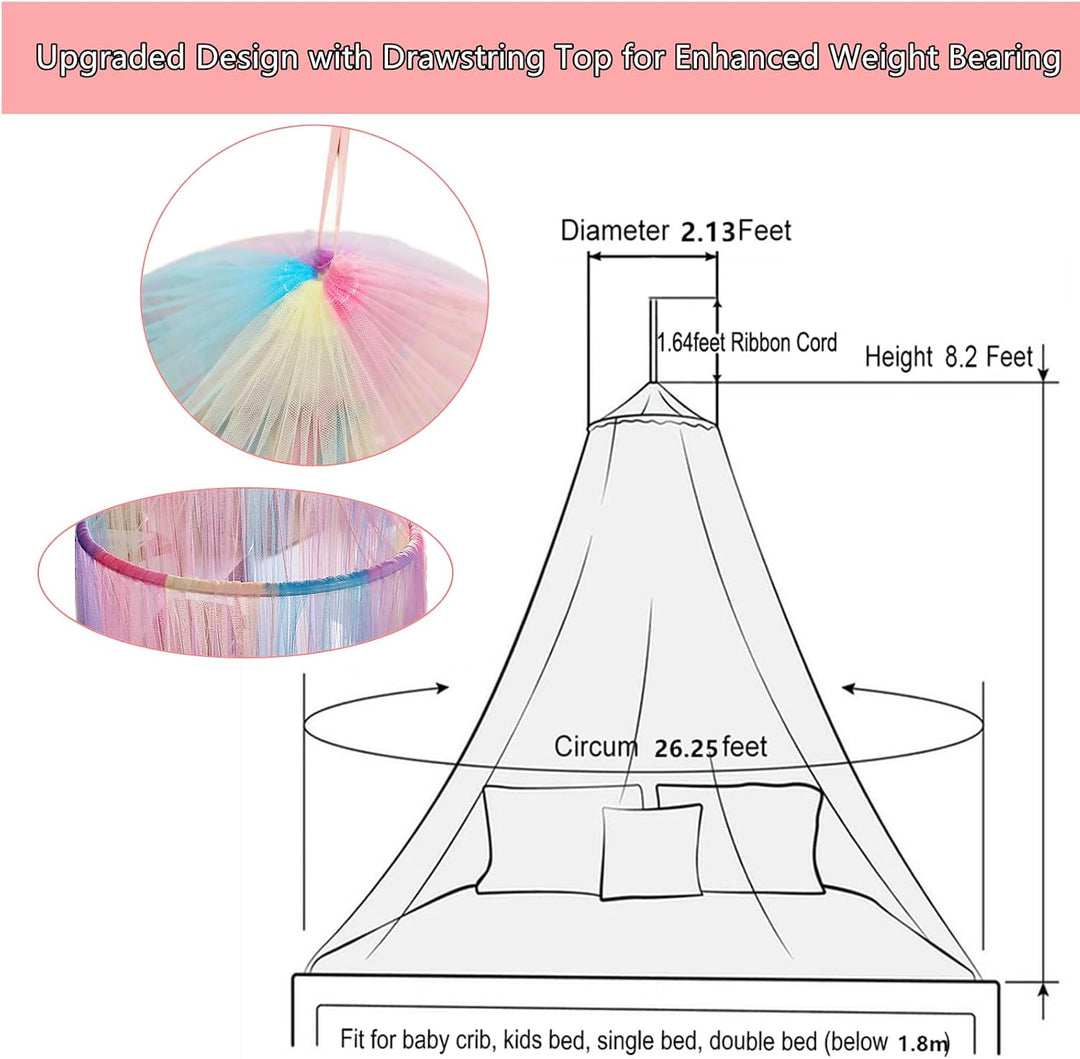 Eimilaly Prinzessin Betthimmel mit 250pcs Warm White Curtain Lichter, Regenbogen Betthimmel für Mädc