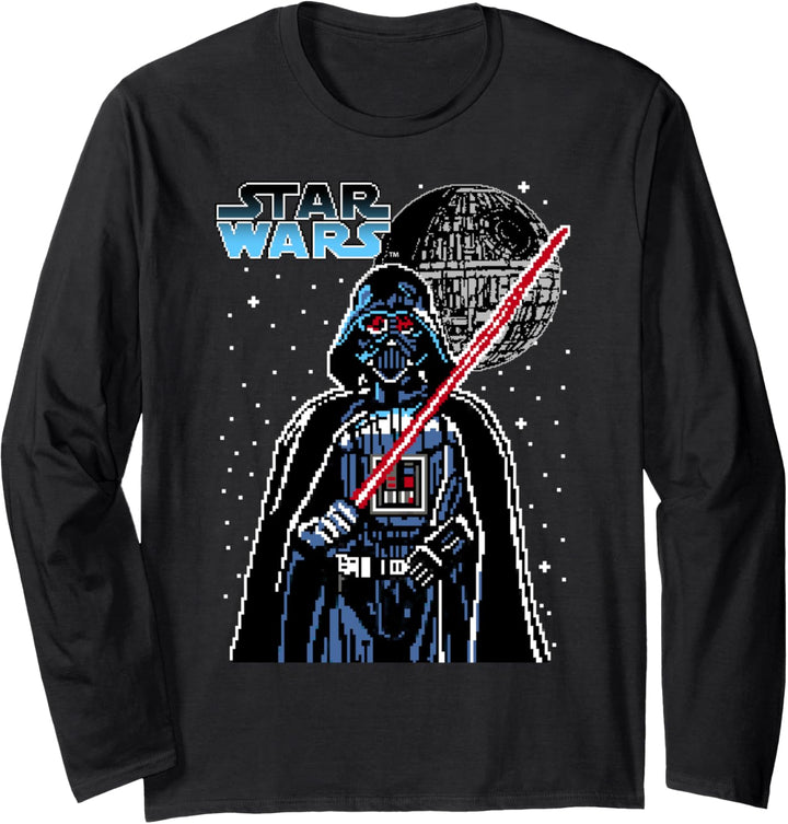 Star Wars 8-bit Pixel Darth Vader Death Star Langarmshirt