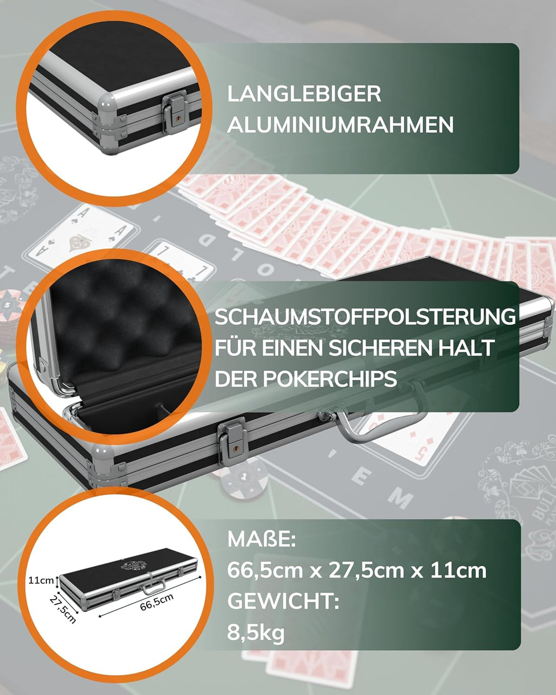 Bullets Playing Cards, Pokerset Janice, Pokerkoffer mit 500 Kunststoff Pokerchips mit Werten, inkl.