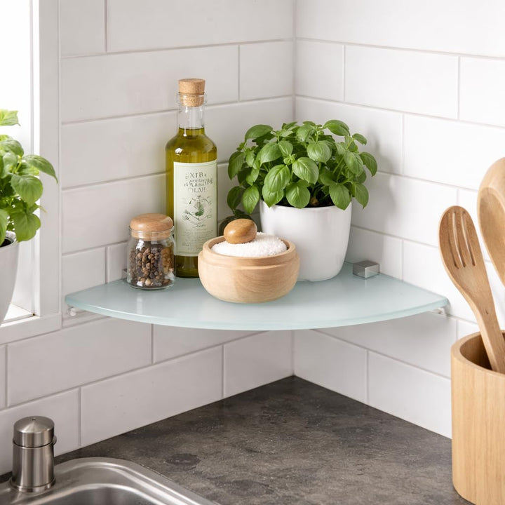 Euro Tische Glas Eckregal 25x25cm, Wandregal für Badezimmer, Duschregal Bad, Glas Badregal mit 6mm E