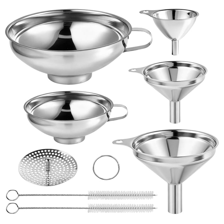 5 Stück Trichter Edelstahl set - Marmelade und Stapelbarer Kleiner Trichter mit 2 Stück Reinigungsbü