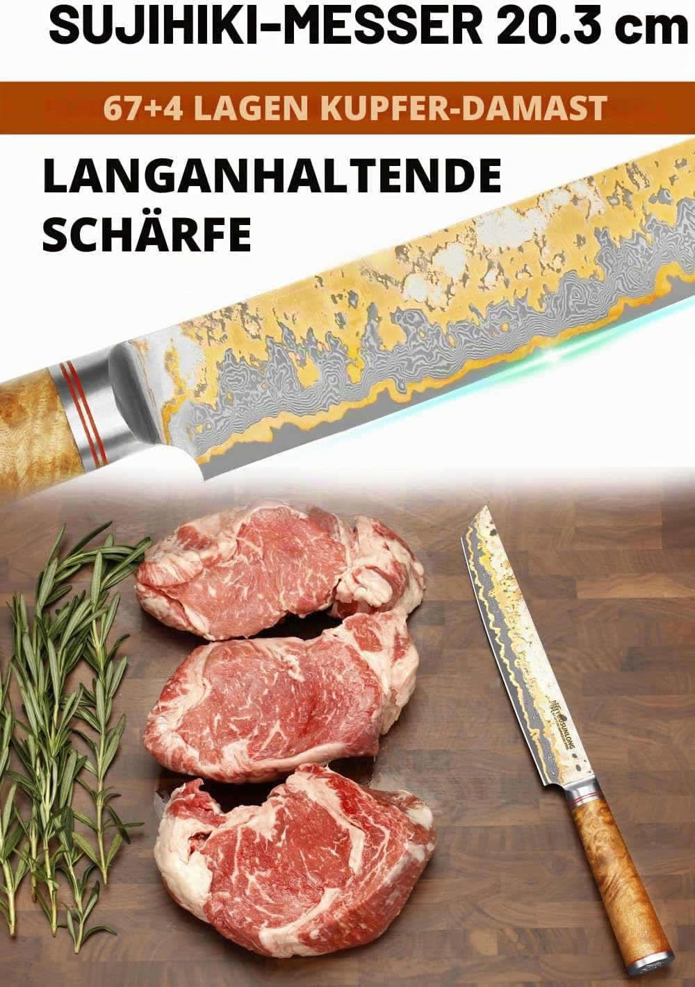 YOUSUNLONG Sashimi-Schneidemesser - 215mm Sujihiki Yanagiba Messer - Superscharfer Schnitt - Japanis