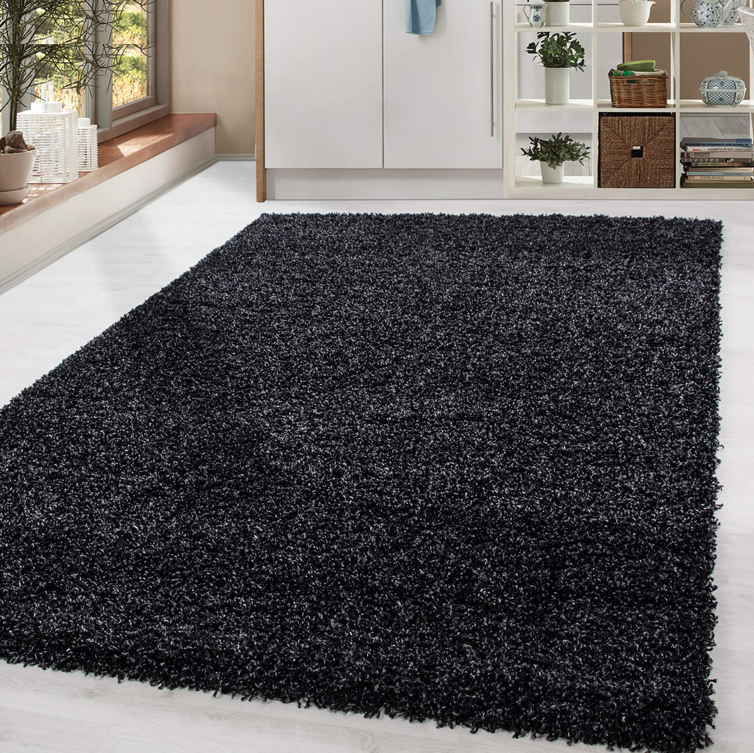 HomebyHome Shaggy Teppich Wohnzimmer Flauschiger Teppich Gross 300x400 cm Anthrazit Einfarbig - Hoch