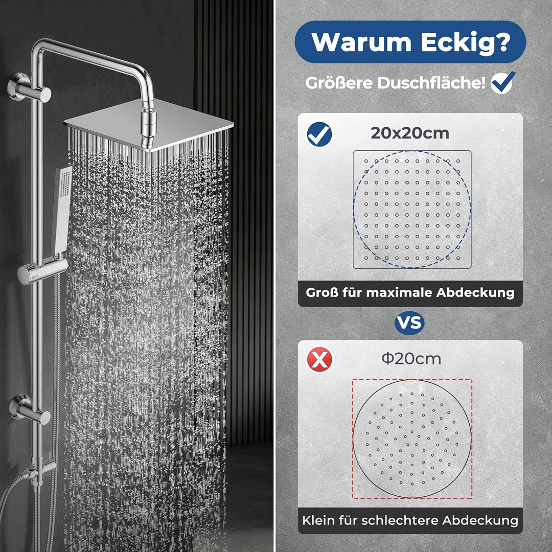 Görbach Regendusche Duschsystem ohne Armatur, Edelstahl Duschset mit Verstellbarer Duschstange, Kopf