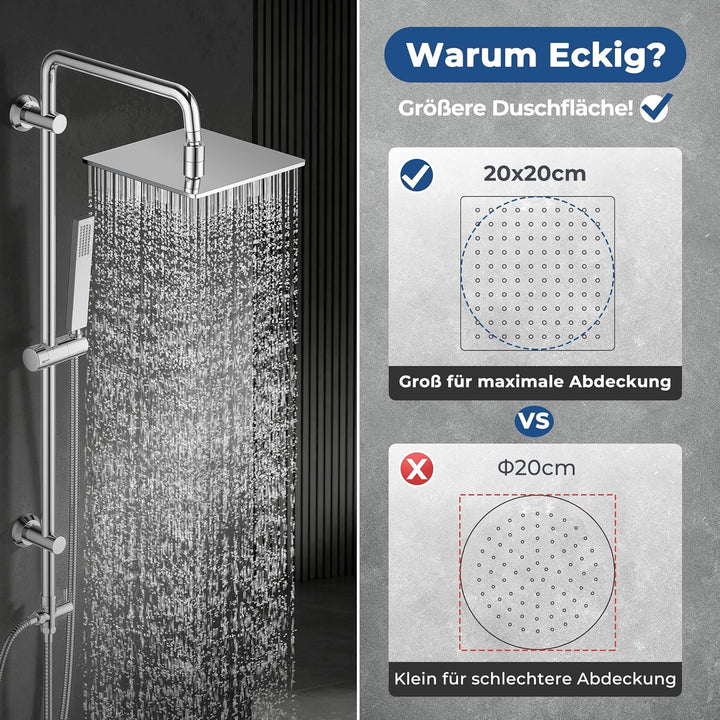 Görbach Regendusche Duschsystem ohne Armatur, Edelstahl Duschset mit Verstellbarer Duschstange, Kopf
