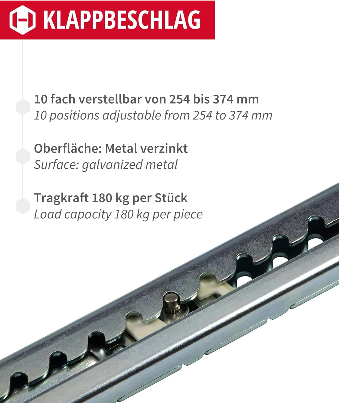 Gedotec Klappenbeschlag Kopfteil Liegen-Hochstellbeschlag Rastomat 10-fach verstellbar | Hochstellst