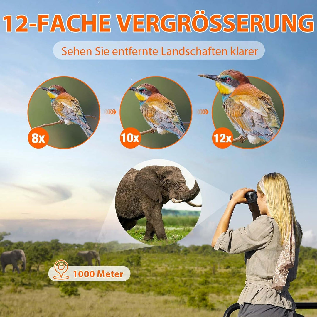 12x50 ED Fernglas für Erwachsene – Professionelles Dachkantprisma, HD-Optik, Rutschfester Griff, IPX