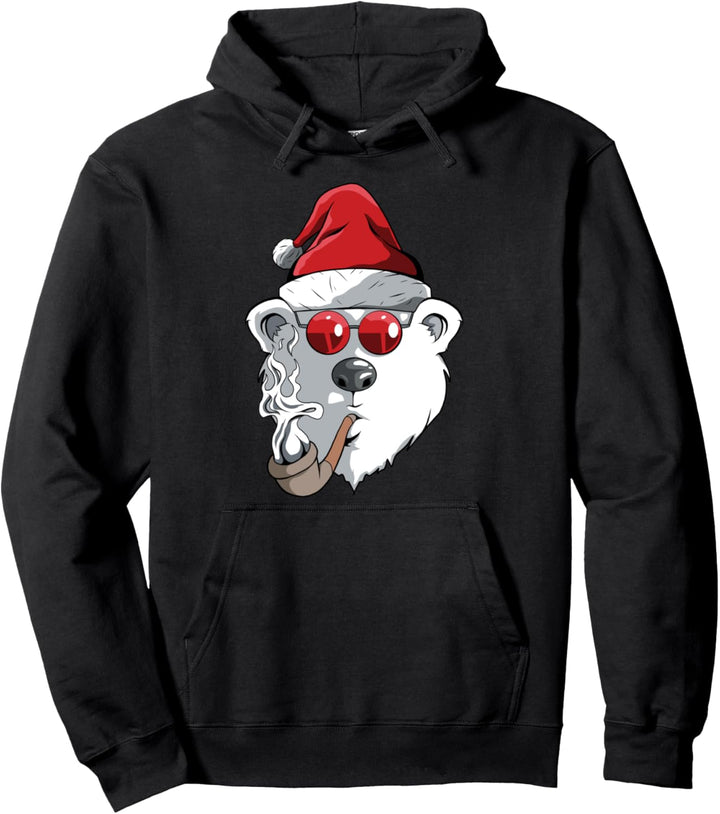 Weihnachten - Cooler Eisbär mit Weihnachtsmütze Pullover Hoodie
