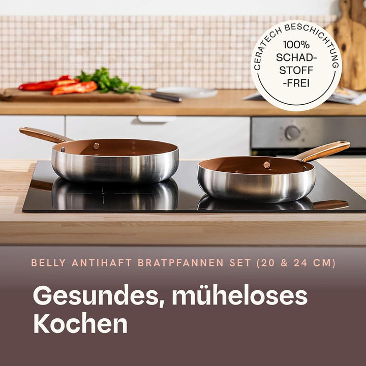 BergHOFF Home Pfannenset - 2-tlg. - Antihaft-Pfanne ohne pfas – beschichtete Pfannen – Edelstahlpfan