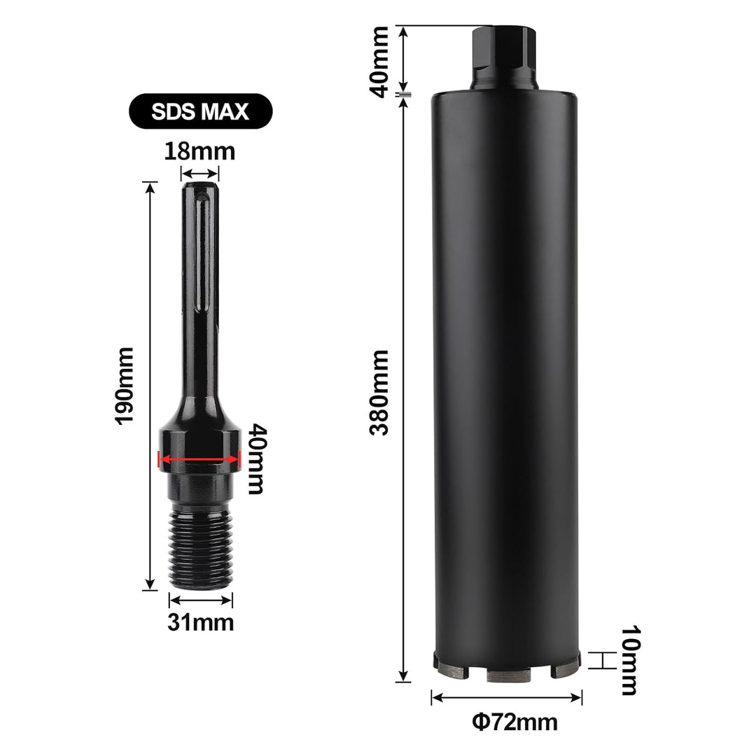 CPROSP 1¼" UNC Diamantbohrkrone ø72MM, L 420mm, Kernbohrkrone mit SDS MAX Adapter, Bohrkrone für Nas