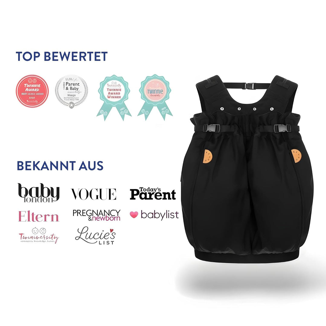 Weego TWIN Babytragesack"Simply Black", für Zwillinge direkt ab der Geburt (ab 1.800g)
