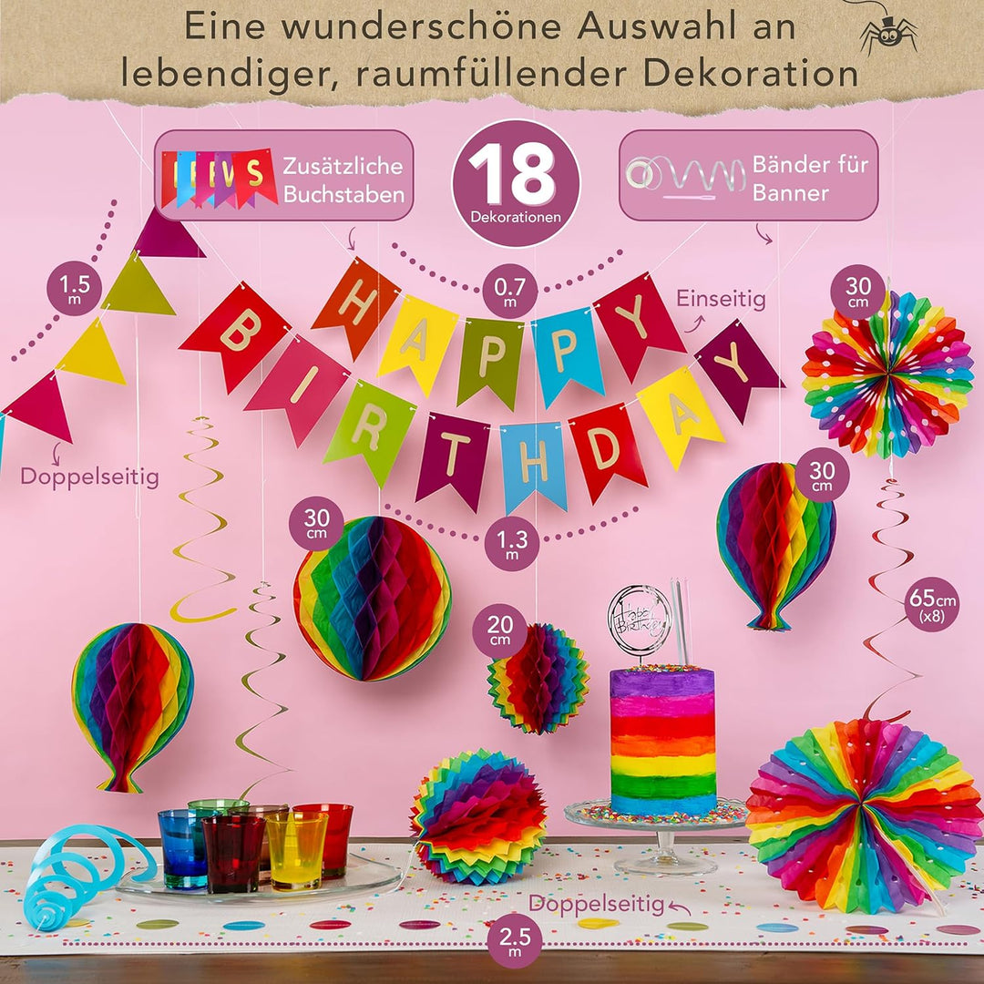 Premium Wiederverwendbare Geburtstagsdeko - Regenbogen Deko Geburtstag / Party Deko - Happy Birthday