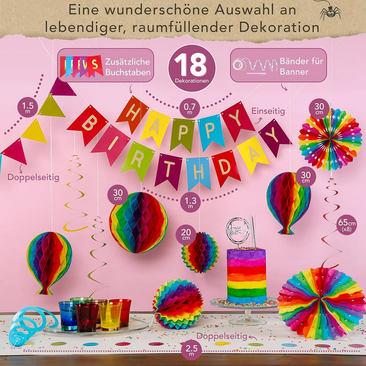 Premium Wiederverwendbare Geburtstagsdeko - Regenbogen Deko Geburtstag / Party Deko - Happy Birthday