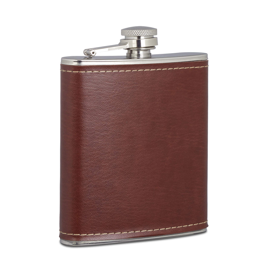 Relaxdays 5 x Flachmann 200ml, Taschenflasche aus Edelstahl mit Kunstleder Hülle, Kleiner Flachmann