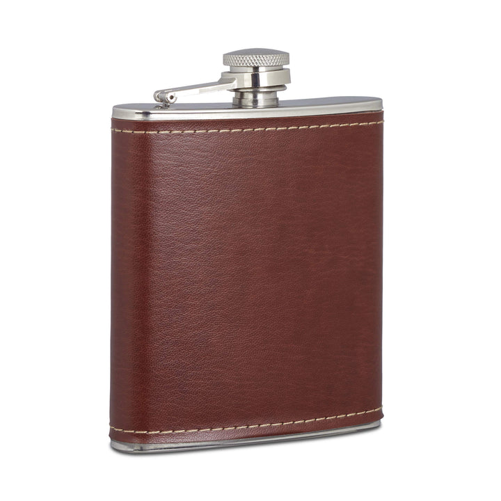 Relaxdays Flachmann 200ml, Taschenflasche aus Edelstahl mit Kunstleder Hülle, Kleiner Flachmann für